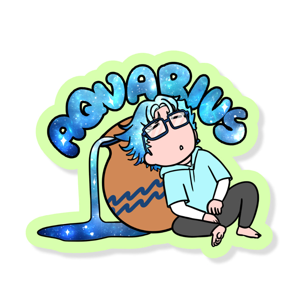Aquarius Sticker | Cute Zodiac Sticker | Water-Resistant 3x3" Vinyl