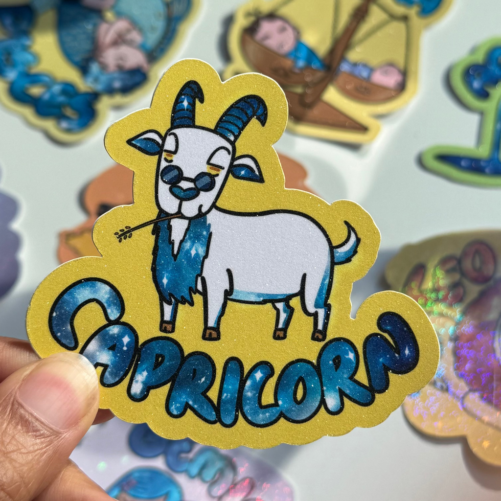 Capricorn Holographic Sticker | Cute Zodiac Sticker | Water-Resistant 3x3" Vinyl