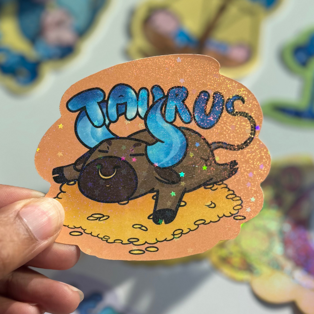 Taurus Holographic Sticker | Cute Zodiac Sticker | Water-Resistant 3x3" Vinyl