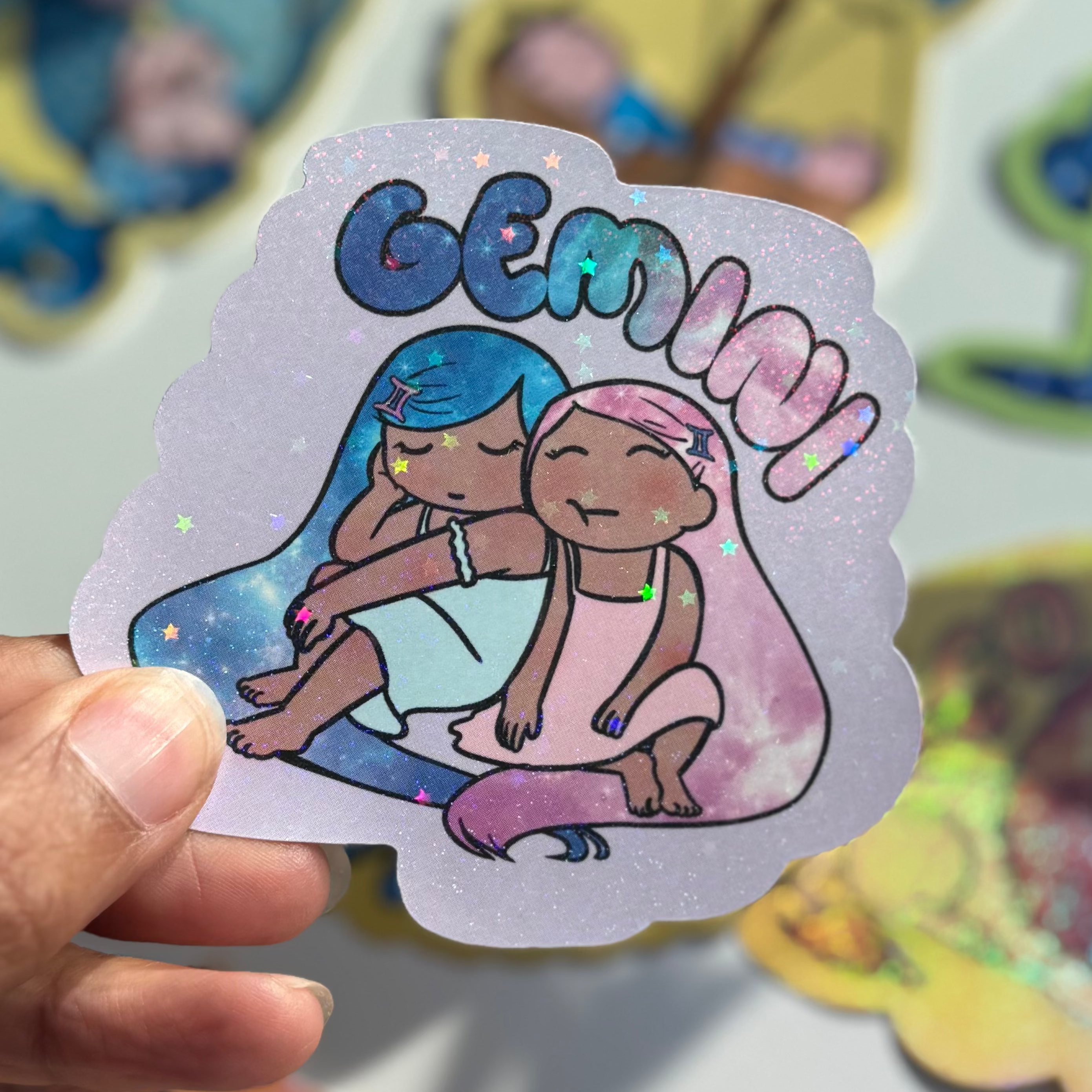 Gemini Holographic Sticker | Cute Zodiac Sticker | Water-Resistant 3x3" Vinyl