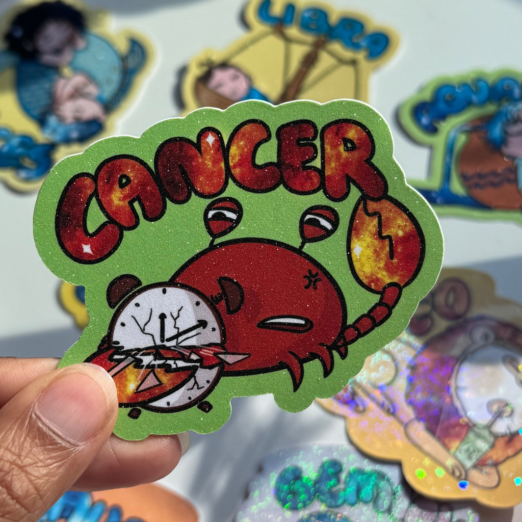 Cancer Holographic Sticker | Cute Zodiac Sticker | Water-Resistant 3x3" Vinyl