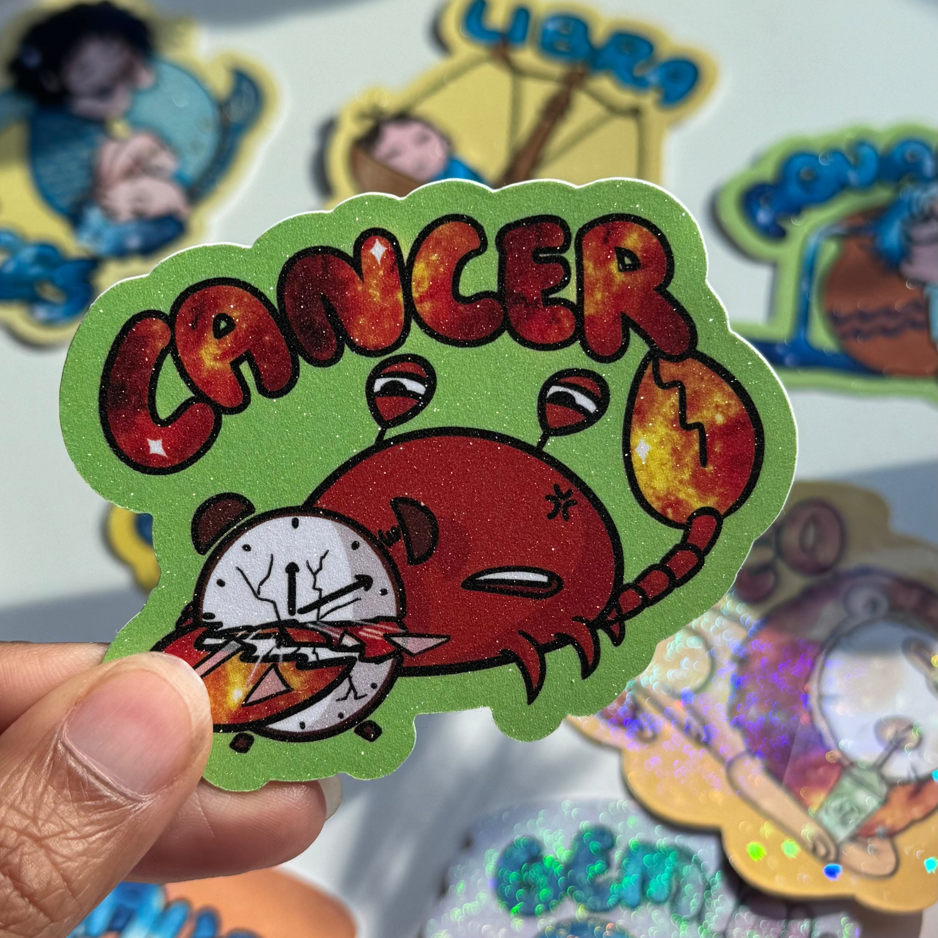 Cancer Holographic Sticker | Cute Zodiac Sticker | Water-Resistant 3x3" Vinyl