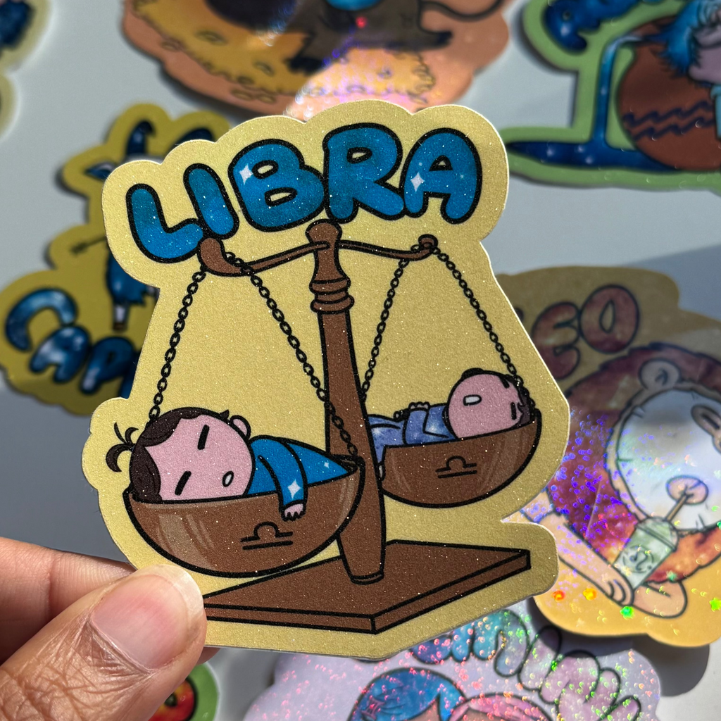Libra Holographic Sticker | Cute Zodiac Sticker | Water-Resistant 3x3" Vinyl