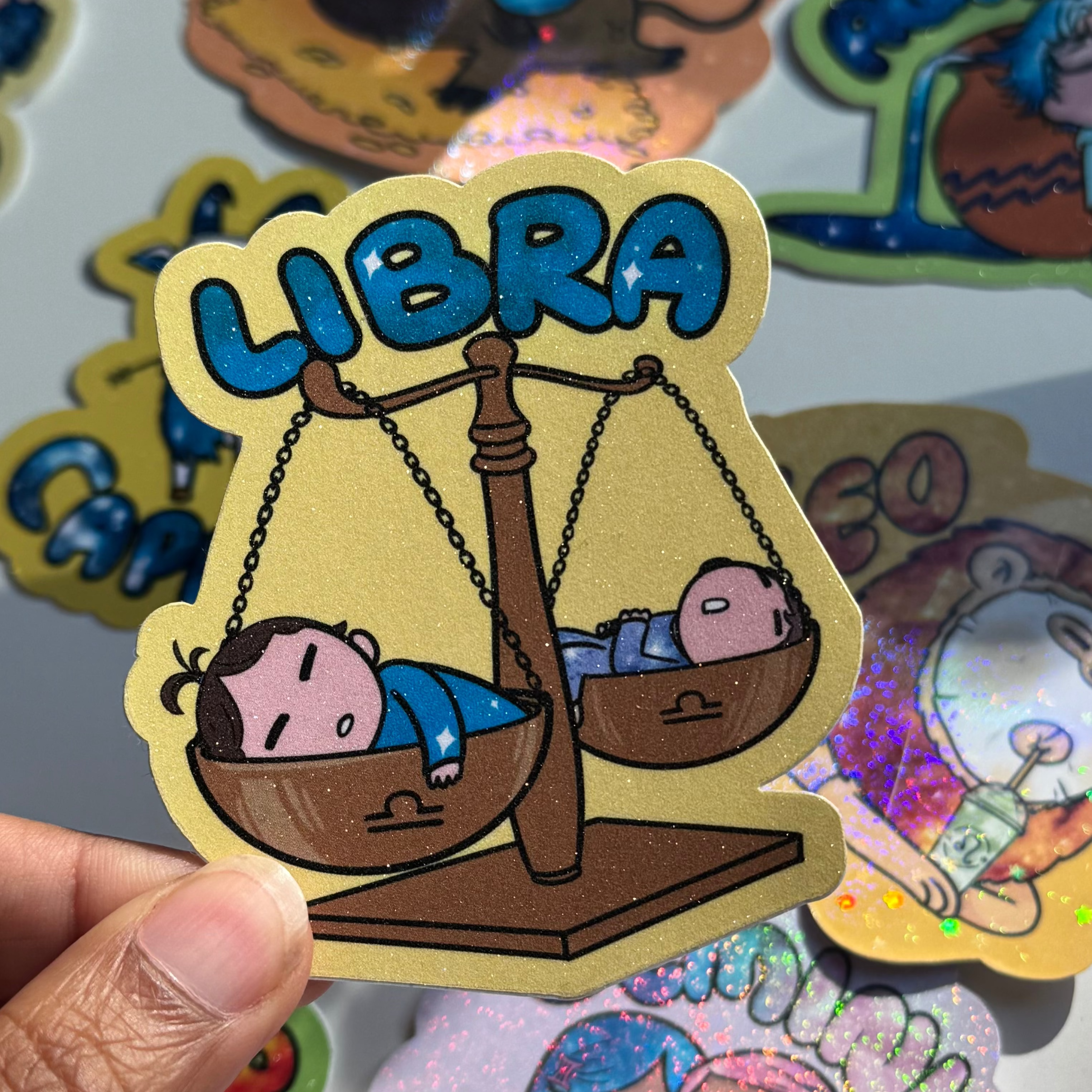 Libra Holographic Sticker | Cute Zodiac Sticker | Water-Resistant 3x3" Vinyl