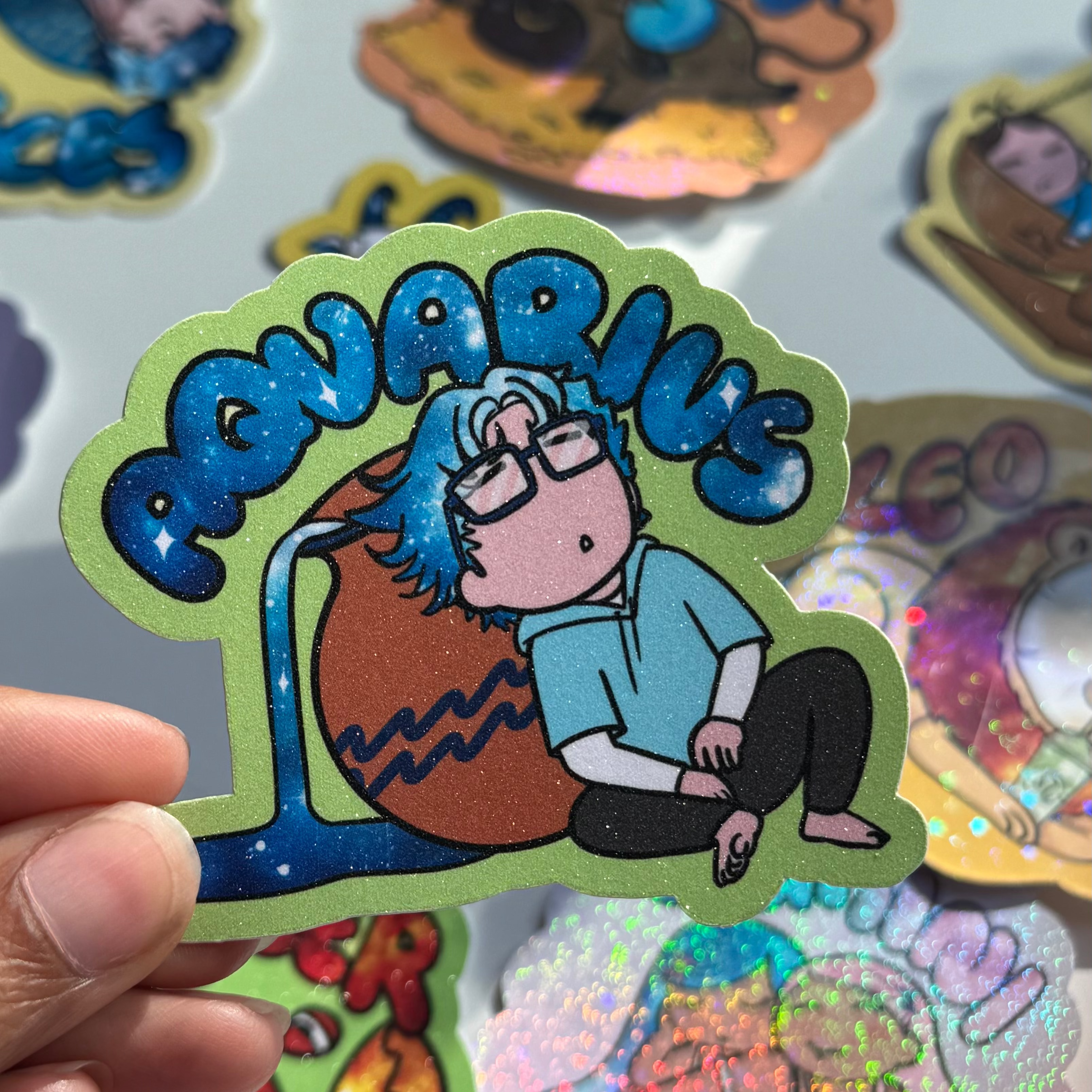 Aquarius Sticker | Cute Zodiac Sticker | Water-Resistant 3x3" Vinyl