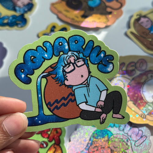 Aquarius Sticker | Cute Zodiac Sticker | Water-Resistant 3x3" Vinyl