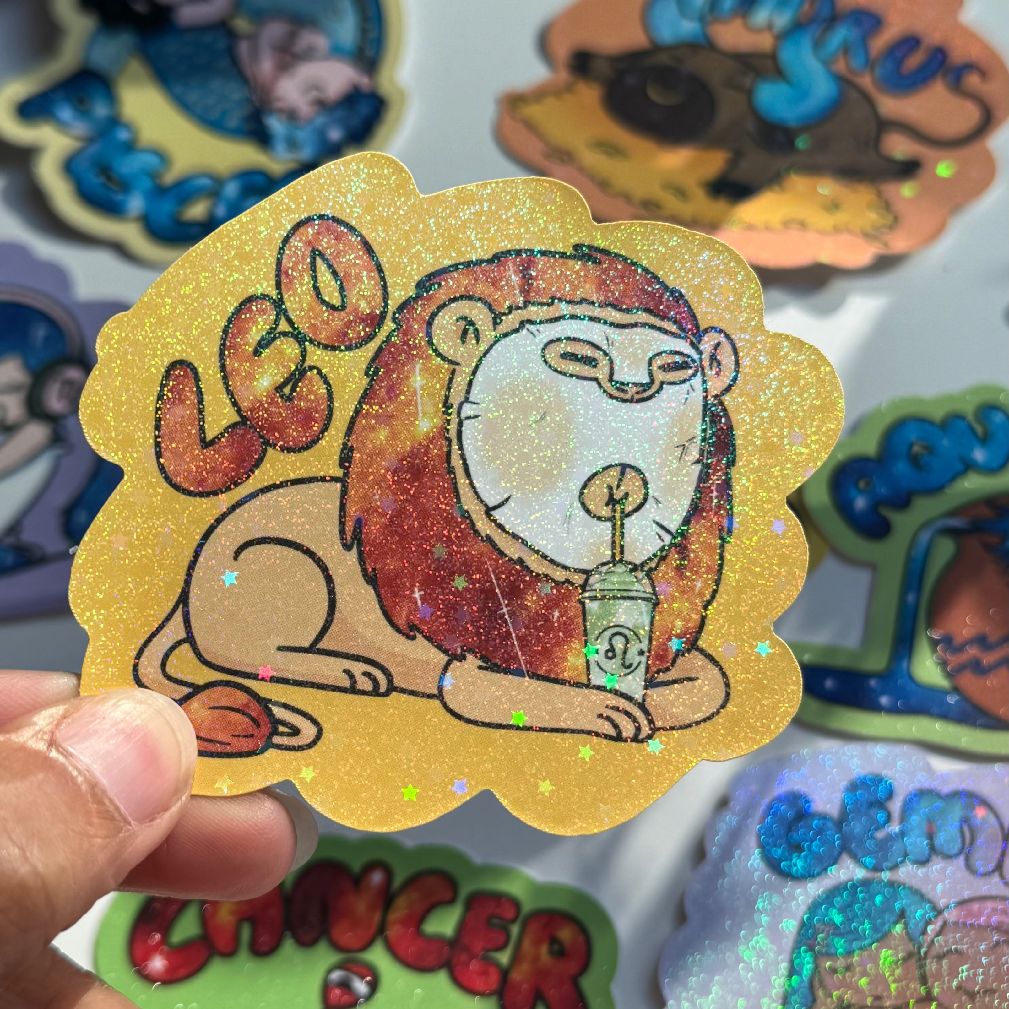Leo Holographic Sticker | Cute Zodiac Sticker | Water-Resistant 3x3" Vinyl
