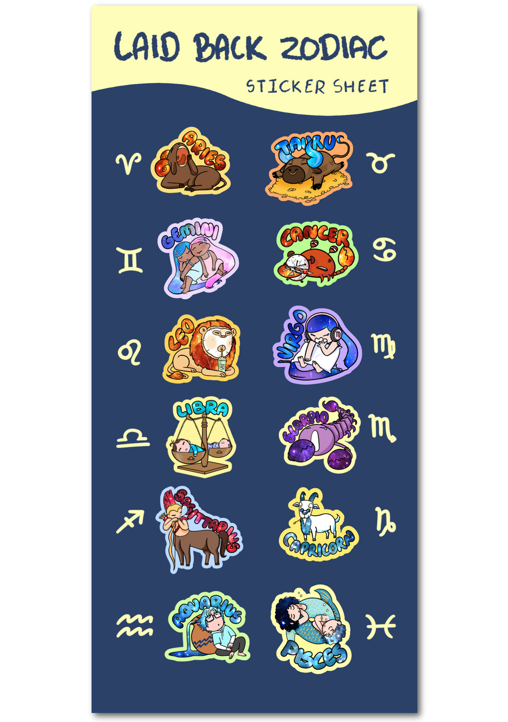 Laid Back Zodiac Sticker Sheet