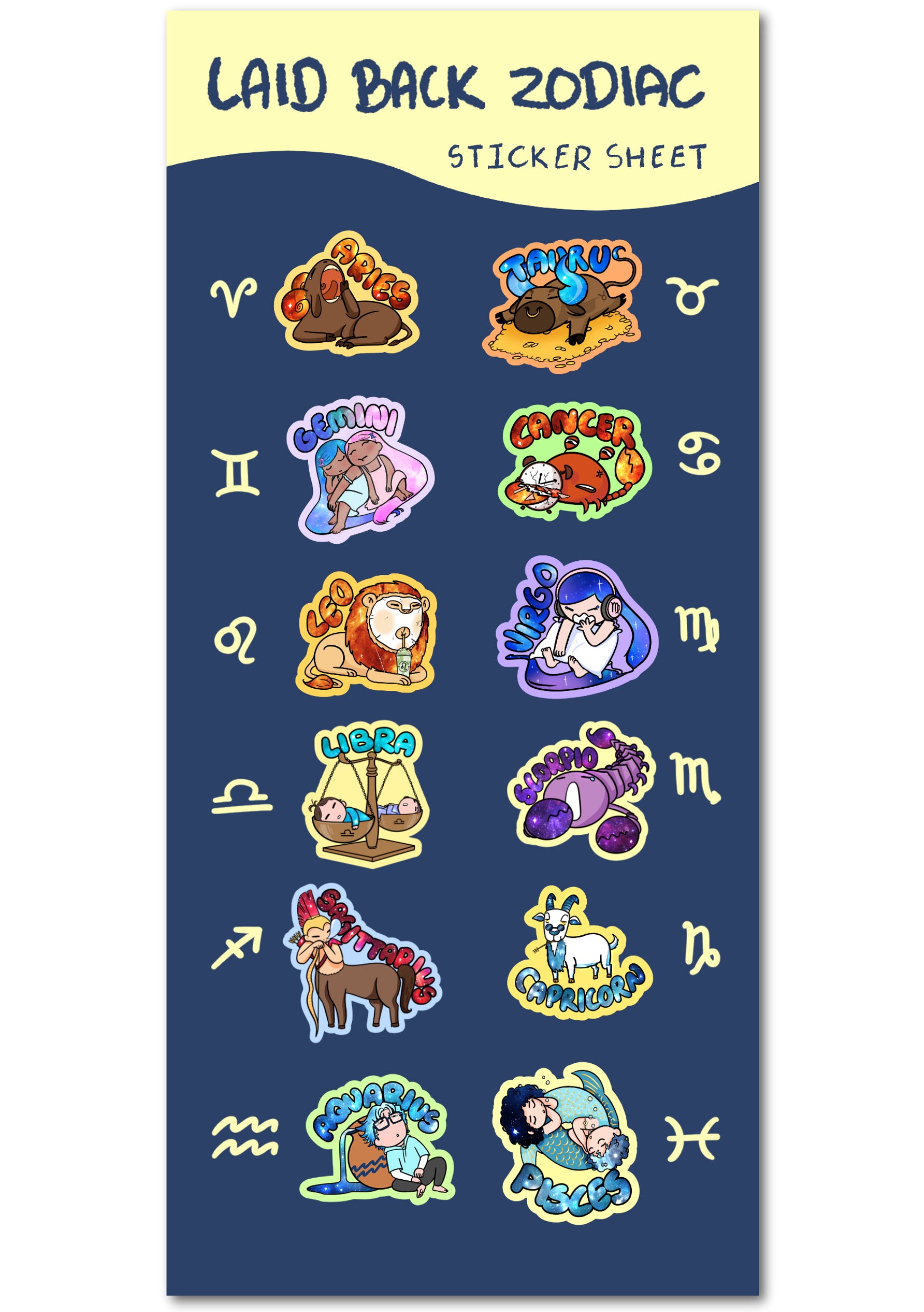 Laid Back Zodiac Sticker Sheet