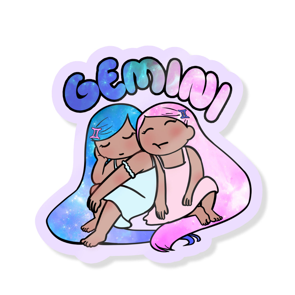 Gemini Holographic Sticker | Cute Zodiac Sticker | Water-Resistant 3x3" Vinyl