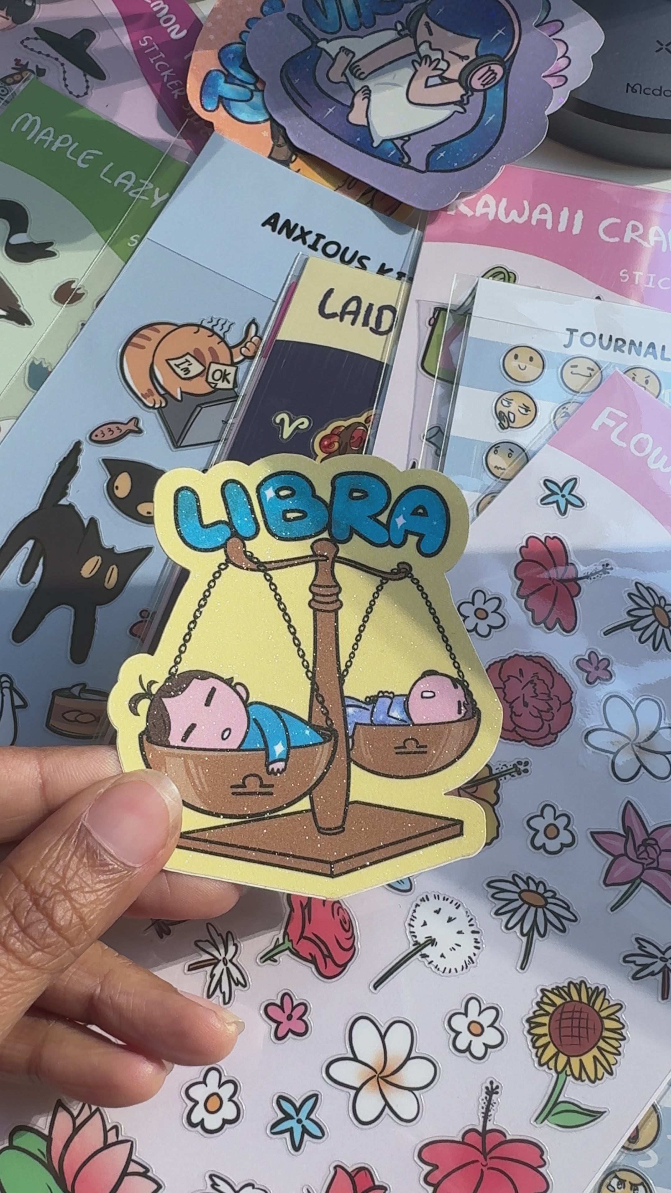 Libra Holographic Sticker | Cute Zodiac Sticker | Water-Resistant 3x3" Vinyl