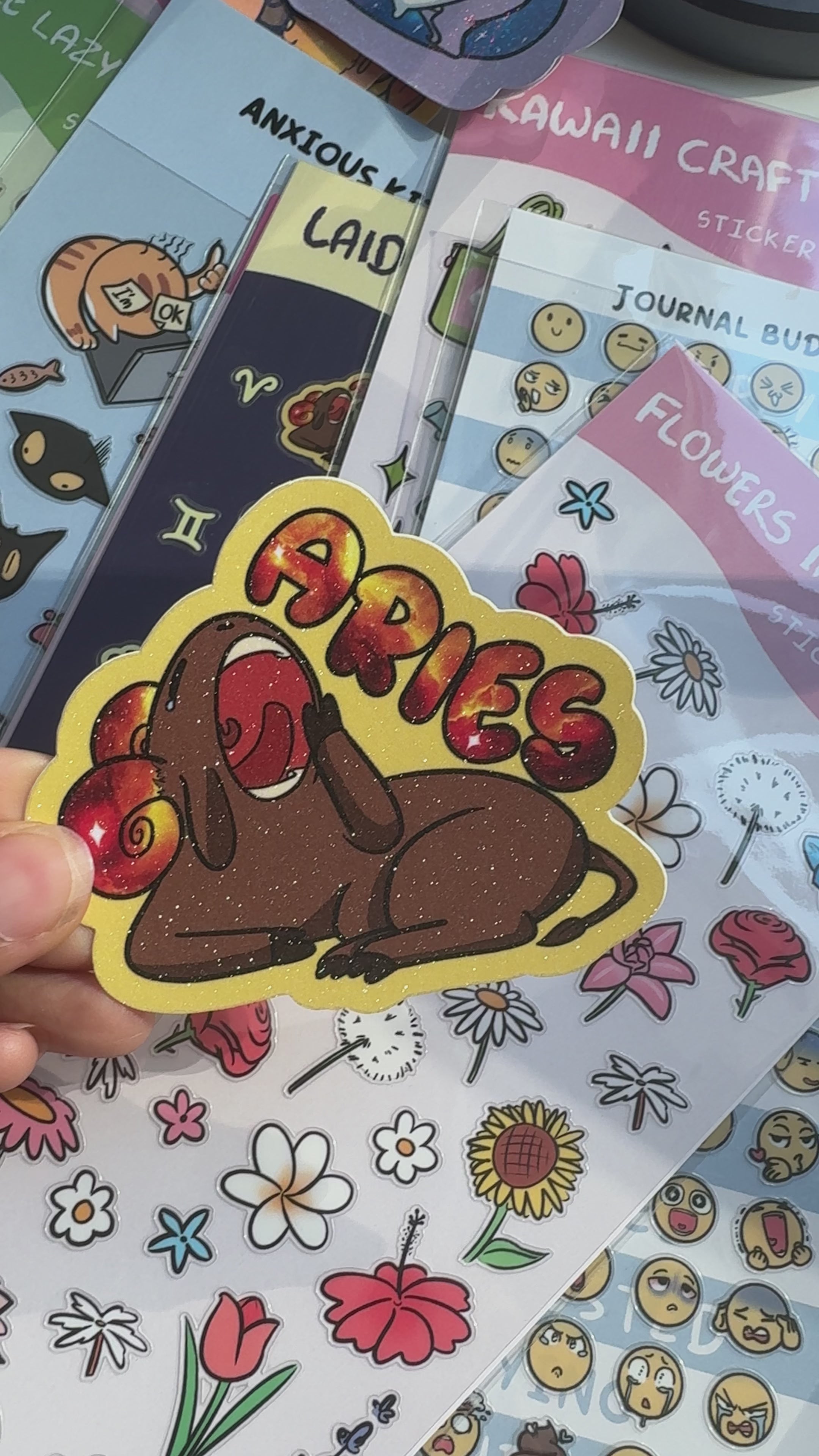 Aries Holographic Sticker | Cute Zodiac Sticker | Water-Resistant 3x3" Vinyl