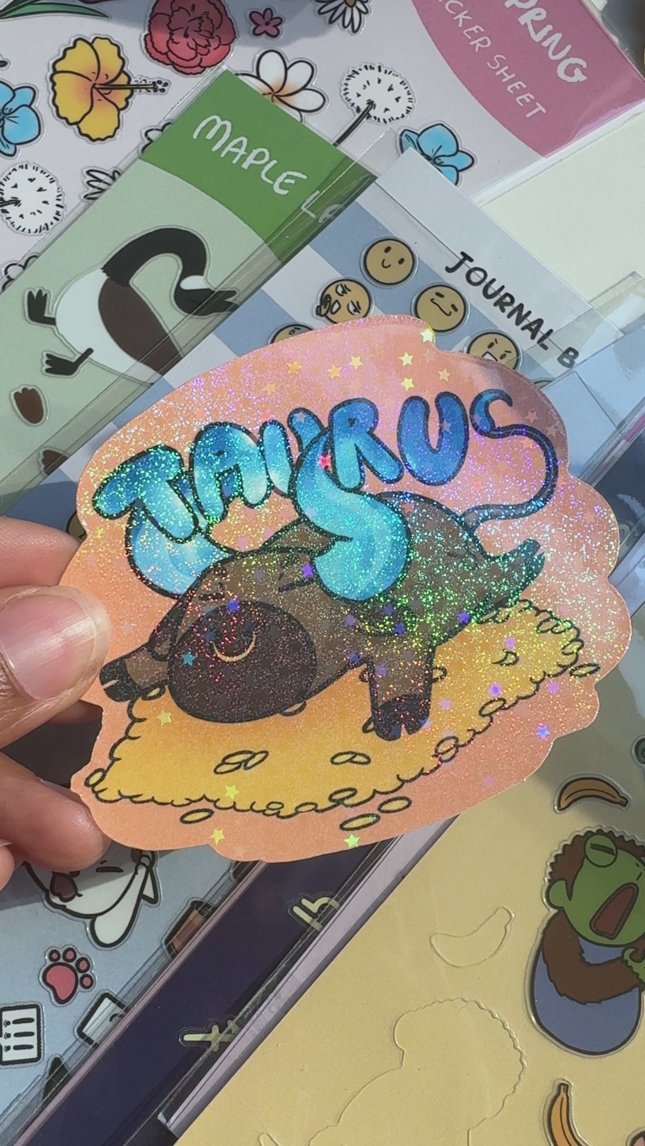 Taurus Holographic Sticker | Cute Zodiac Sticker | Water-Resistant 3x3" Vinyl