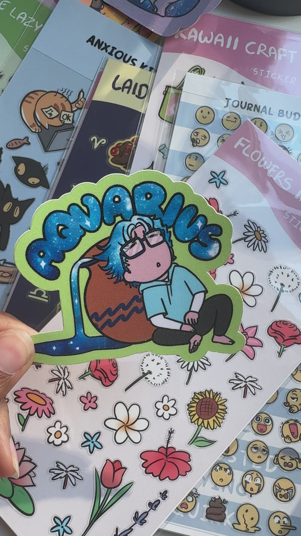 Aquarius Sticker | Cute Zodiac Sticker | Water-Resistant 3x3" Vinyl
