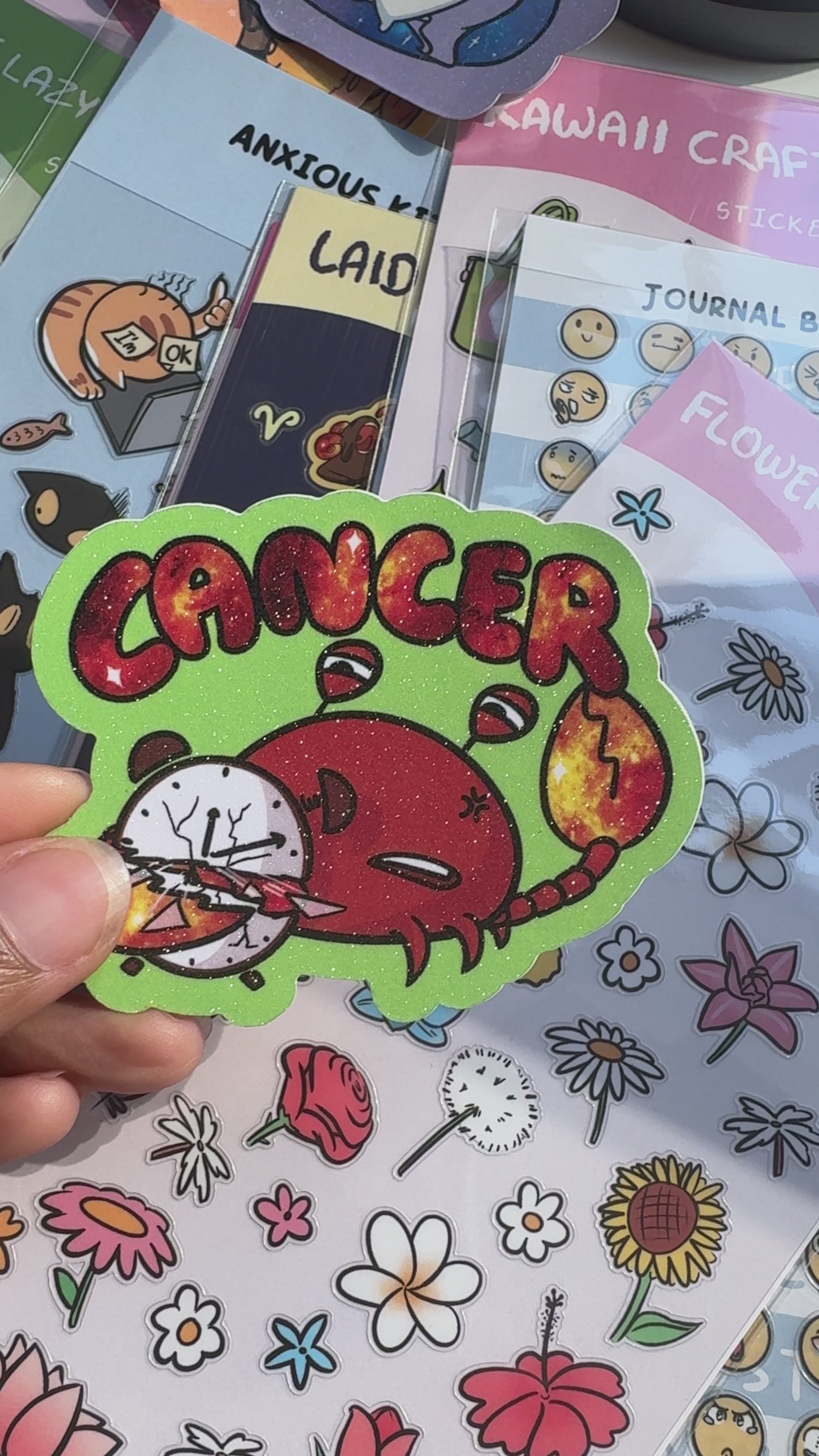 Cancer Holographic Sticker | Cute Zodiac Sticker | Water-Resistant 3x3" Vinyl