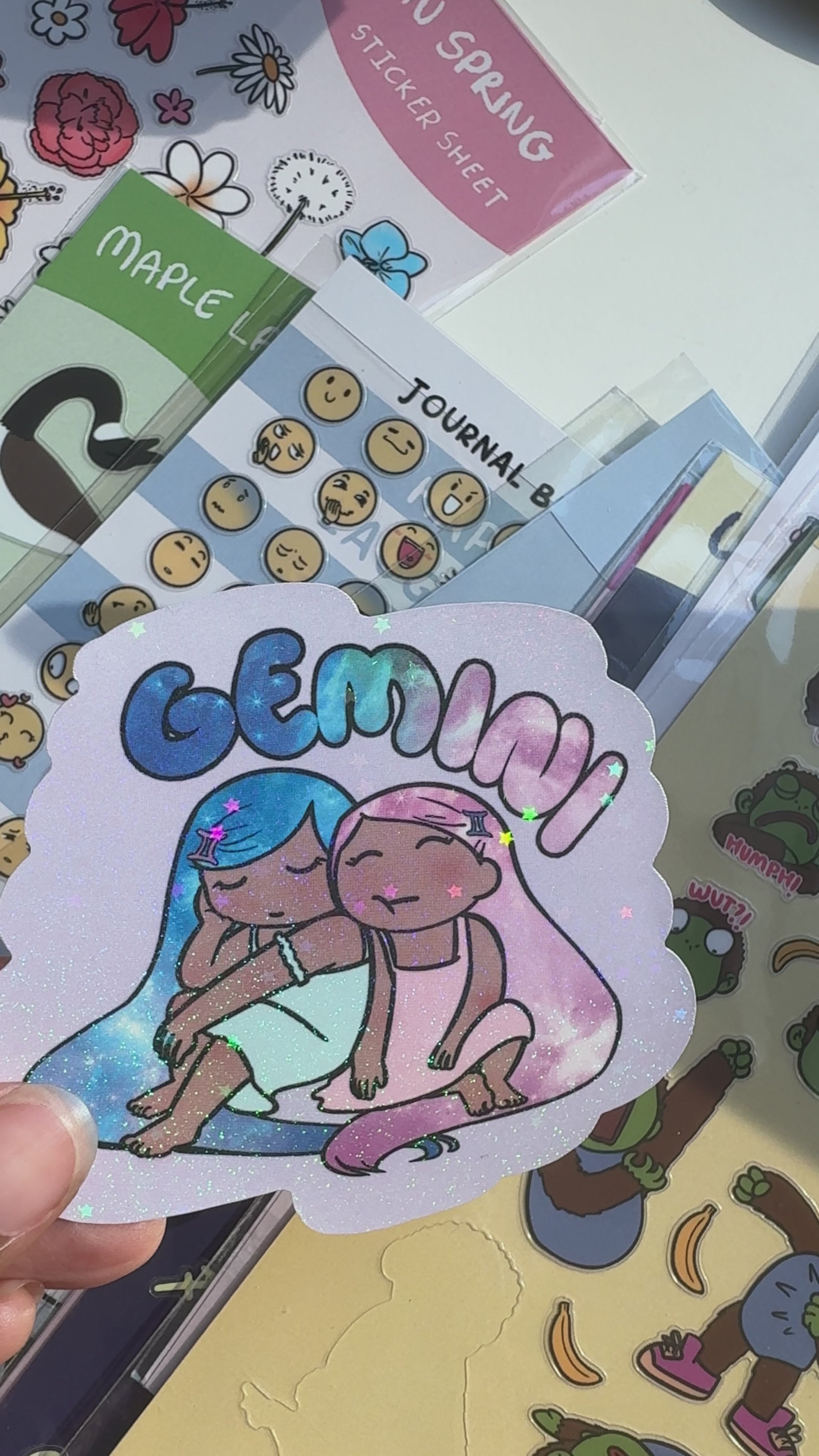 Gemini Holographic Sticker | Cute Zodiac Sticker | Water-Resistant 3x3" Vinyl